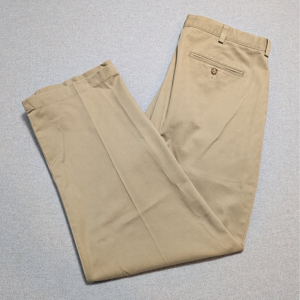 LL Bean Pants Men's 38x30 Khaki Flat Front Chino Comfort Waist Cotton Office Tan